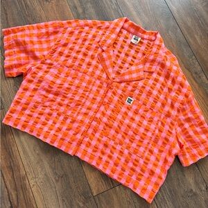 Lucy & Yak - Orange and pink Boxy linen top - Size L